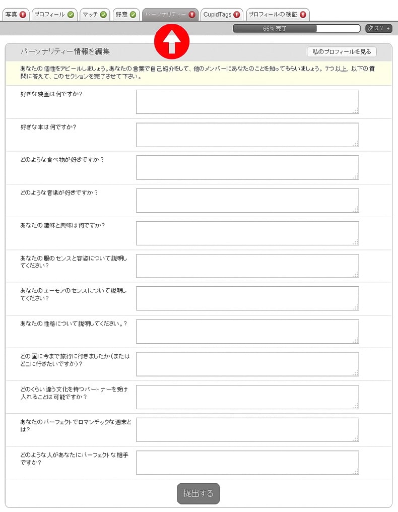 パーソナリティーの記入欄について。