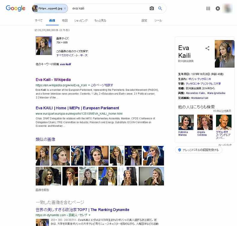 欧州議会議員のEva Kaili氏の写真をGoogle画像検索した結果